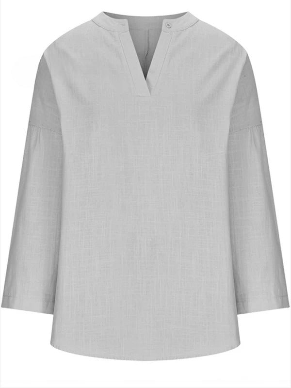Women's Long Sleeve Round Neck || Solid Color Loose Beach Shirt