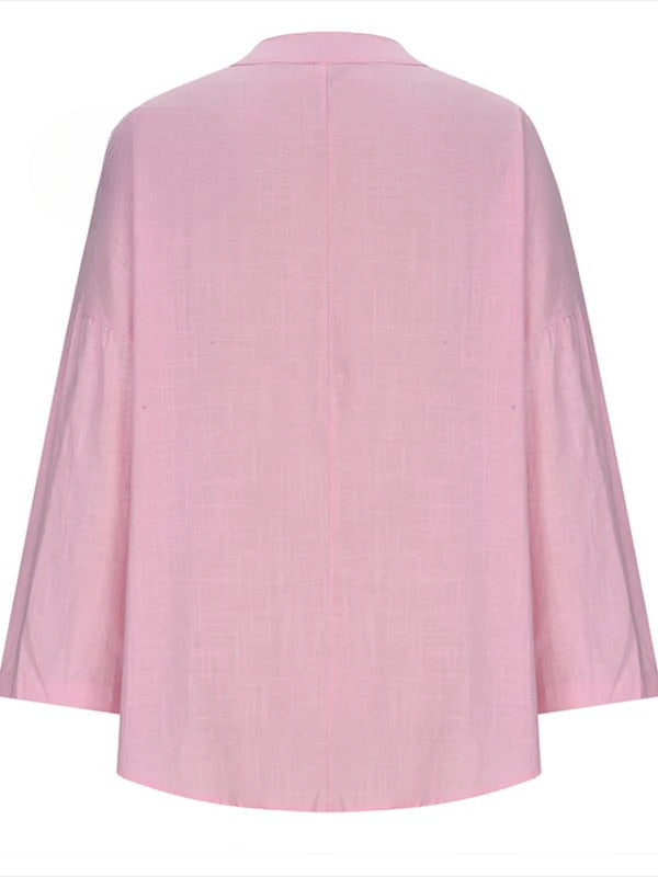 Women's Long Sleeve Round Neck || Solid Color Loose Beach Shirt