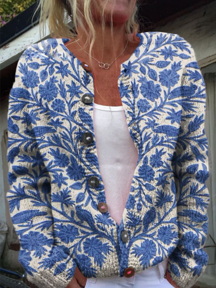Alda - Cardigan con Motivo Floreale