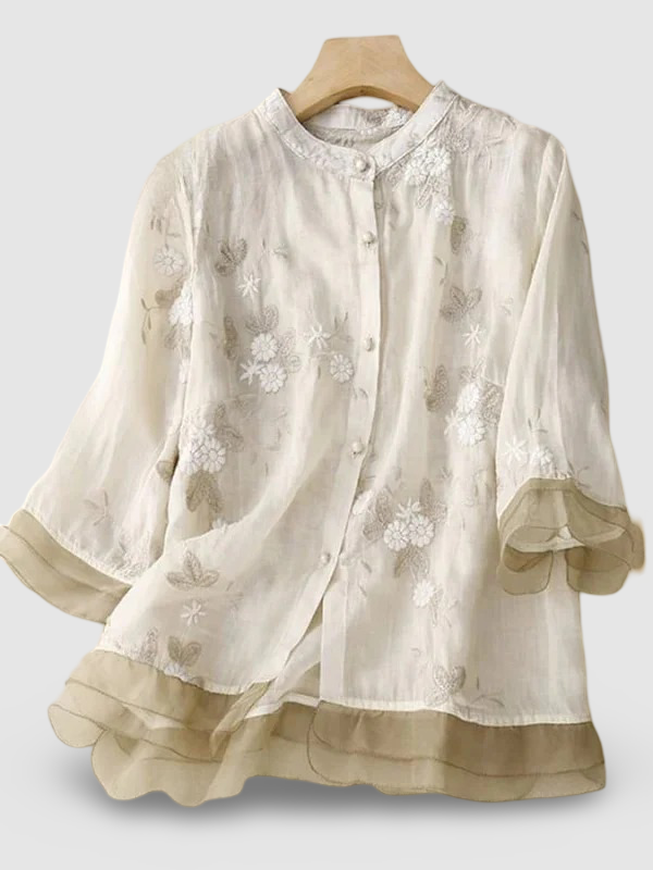 Art Retro Embroidery || 3/4 Sleeve Patchwork Shirt
