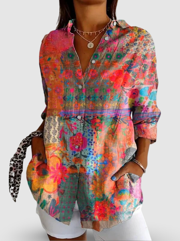Women's Vintage Flower Art Print || Casual Shirt