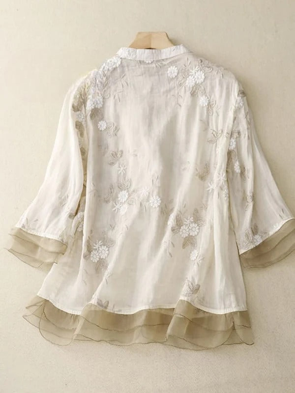 Art Retro Embroidery || 3/4 Sleeve Patchwork Shirt
