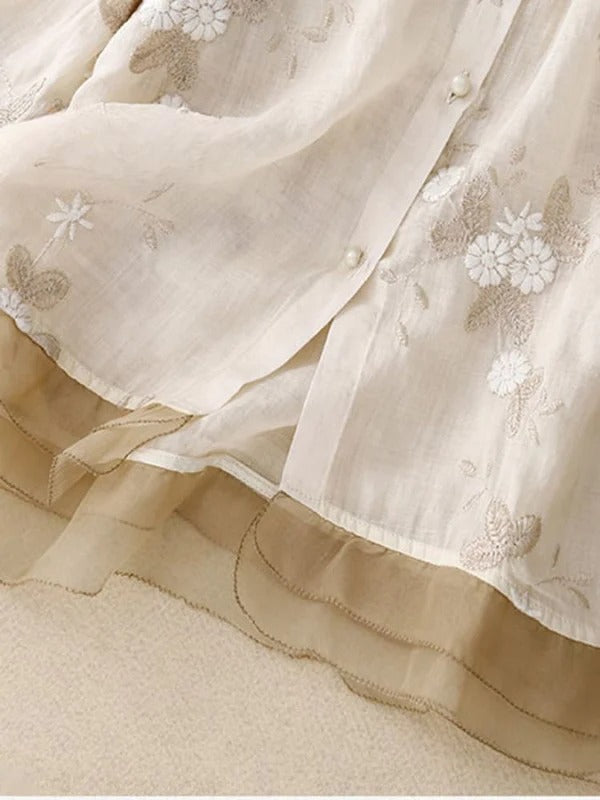 Art Retro Embroidery || 3/4 Sleeve Patchwork Shirt