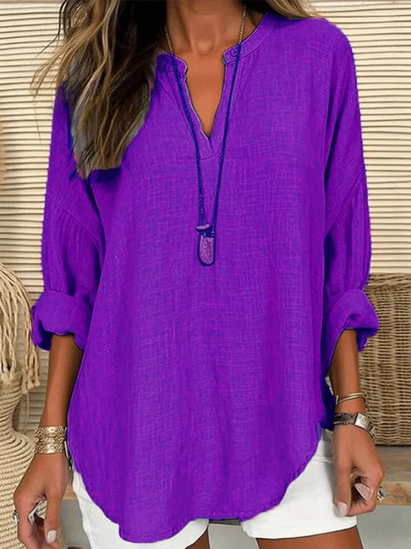 Women's Long Sleeve Round Neck || Solid Color Loose Beach Shirt