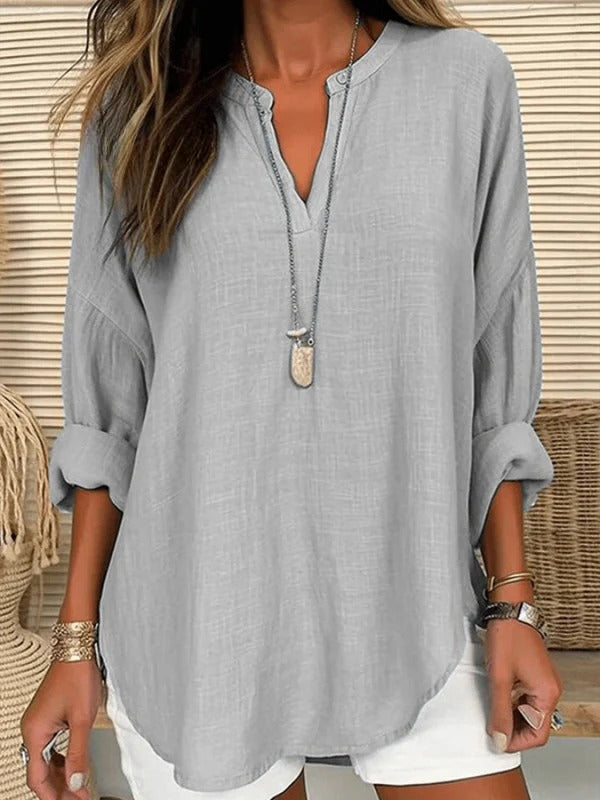 Women's Long Sleeve Round Neck || Solid Color Loose Beach Shirt