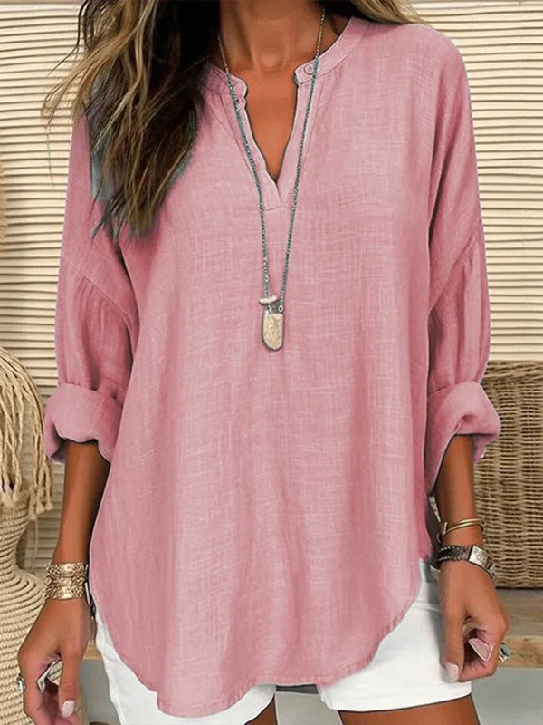 Women's Long Sleeve Round Neck || Solid Color Loose Beach Shirt