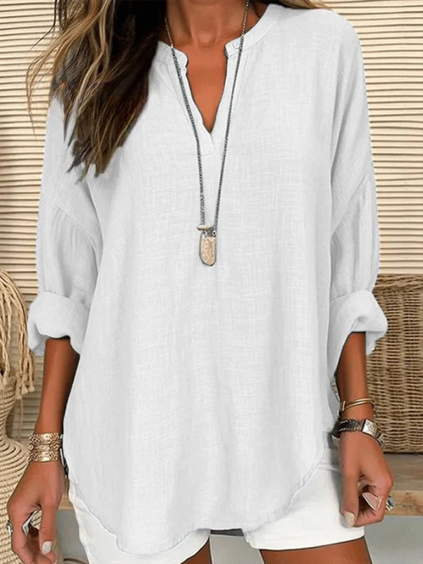 Women's Long Sleeve Round Neck || Solid Color Loose Beach Shirt