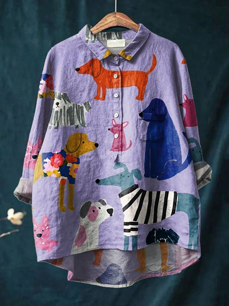 Women's Dog  Art Print Casual  Shirt