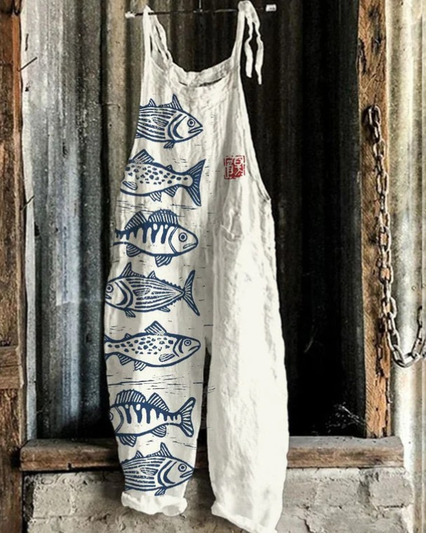 Fish Japanese Lino Art  Jumpsuit
