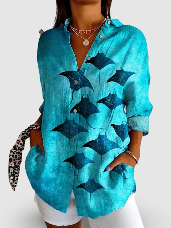 Women's Vintage Manta Rays Art Print || Casual Shirt