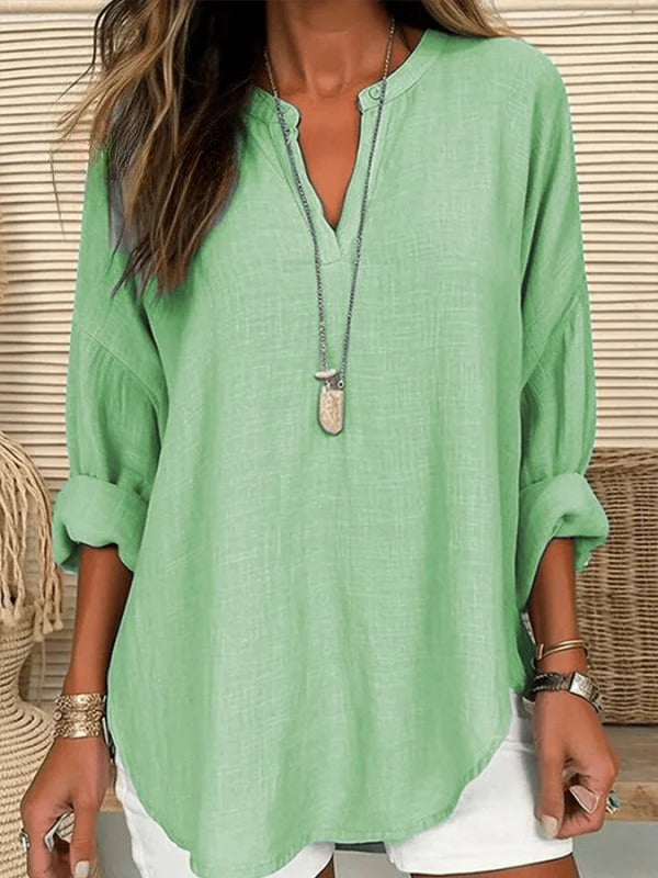 Women's Long Sleeve Round Neck || Solid Color Loose Beach Shirt