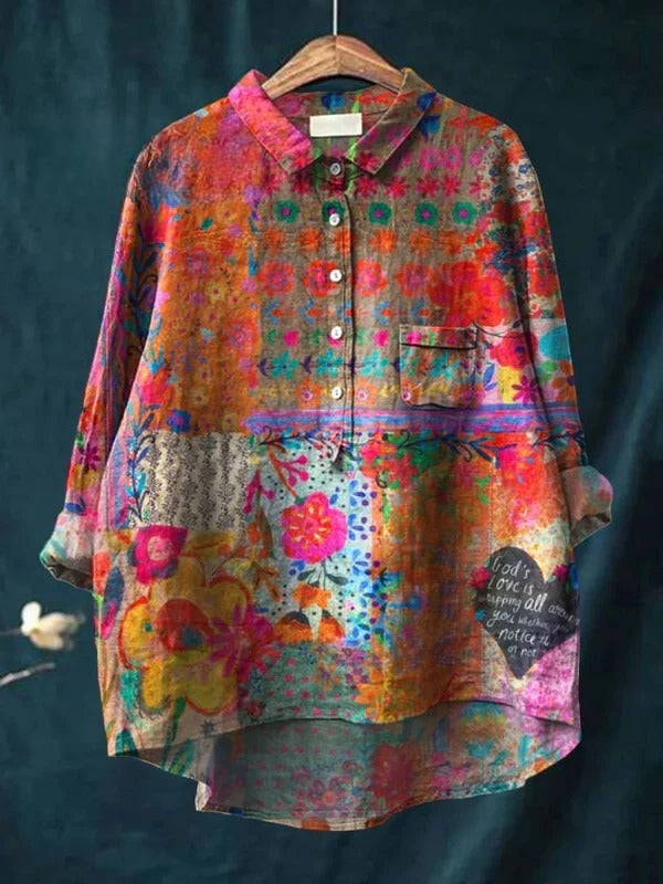 Women's Vintage Flower Art Print || Casual Shirt